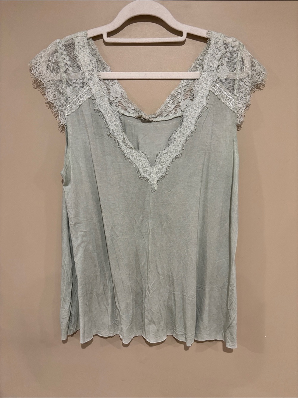 POL sage green lace tee